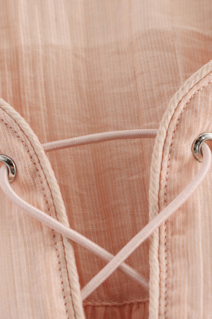 Color Lace Up O Neck Blouses
