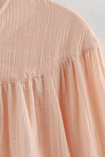 Color Lace Up O Neck Blouses