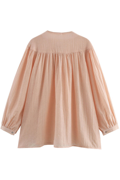 Color Lace Up O Neck Blouses