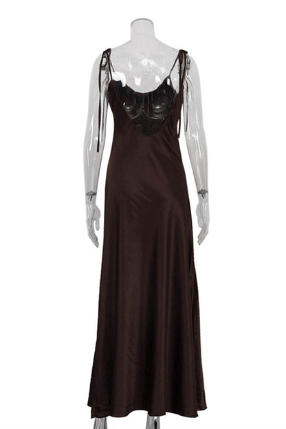Lace Up Backless U Neck Long Dresses