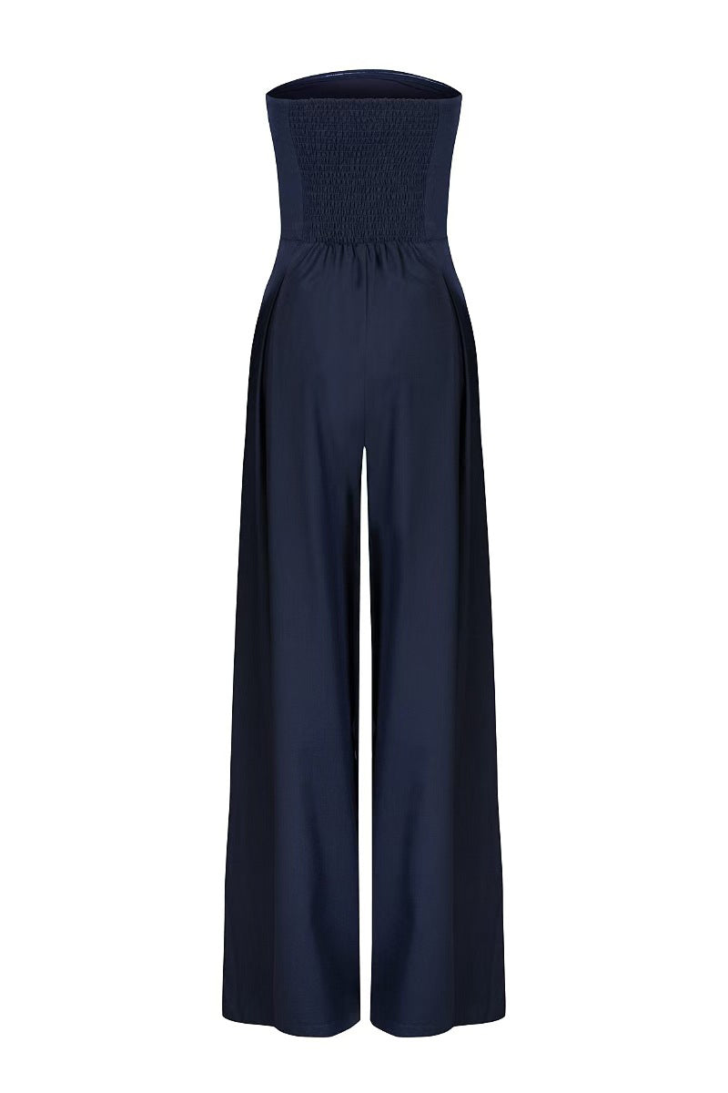 Pocket Patchwork Backless Strapless Loose Jumpsuits(3 Colors)