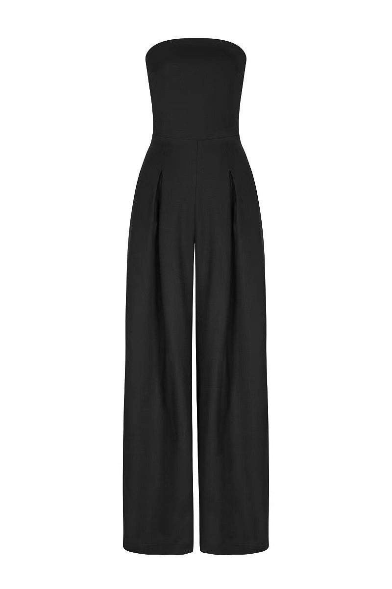 Pocket Patchwork Backless Strapless Loose Jumpsuits(3 Colors)