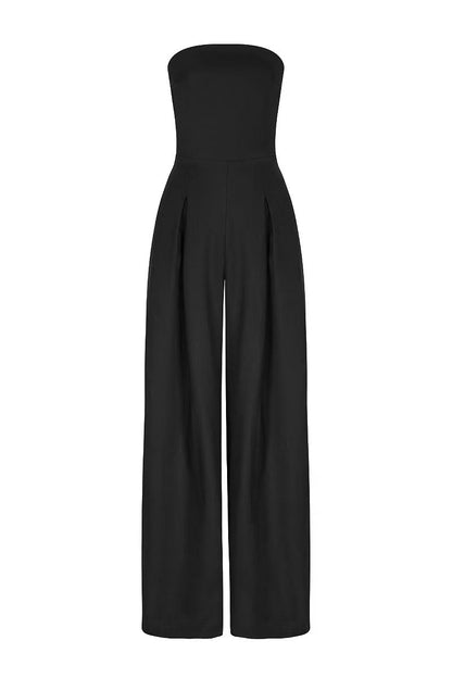 Pocket Patchwork Backless Strapless Loose Jumpsuits(3 Colors)