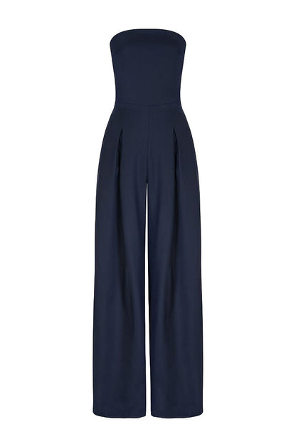 Pocket Patchwork Backless Strapless Loose Jumpsuits(3 Colors)