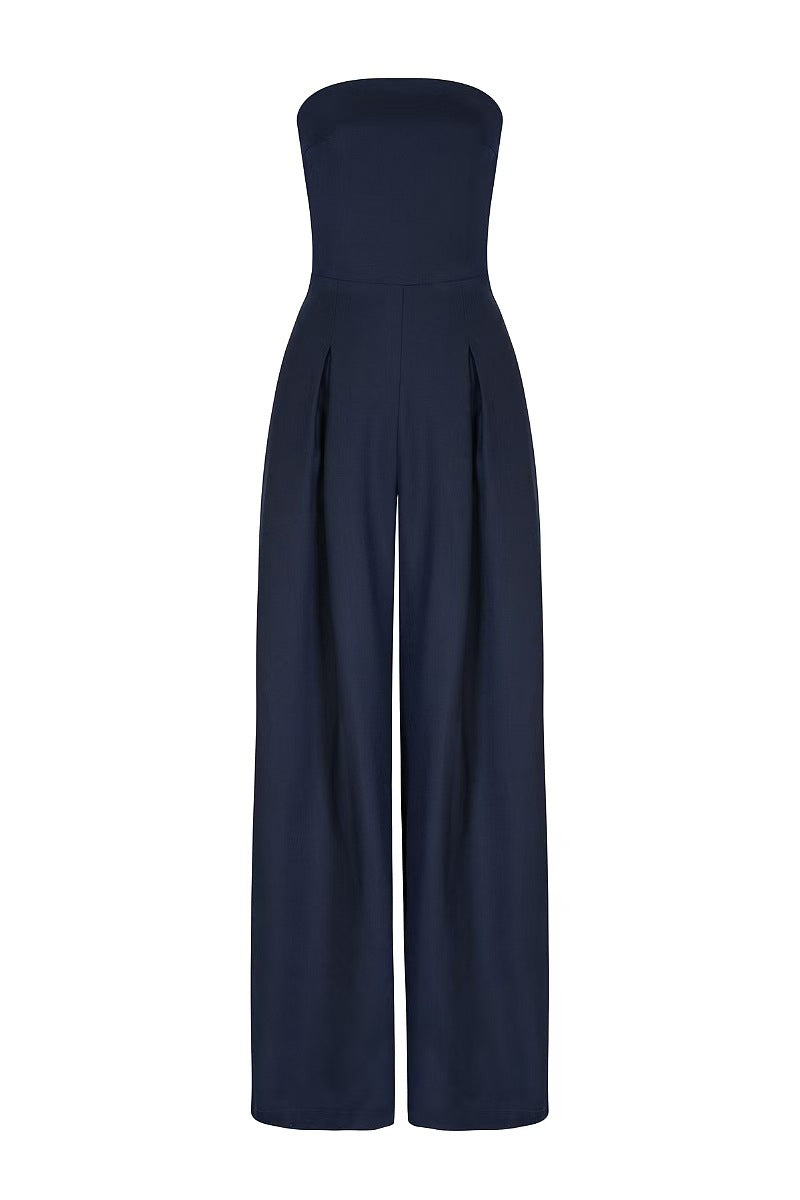 Pocket Patchwork Backless Strapless Loose Jumpsuits(3 Colors)