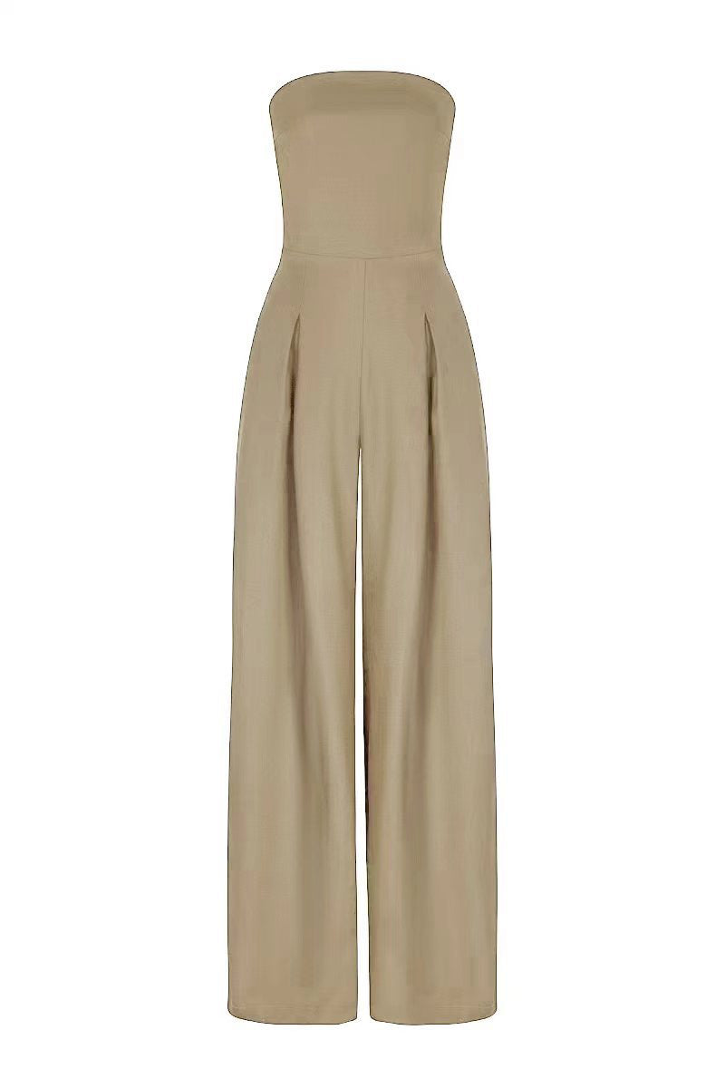 Pocket Patchwork Backless Strapless Loose Jumpsuits(3 Colors)