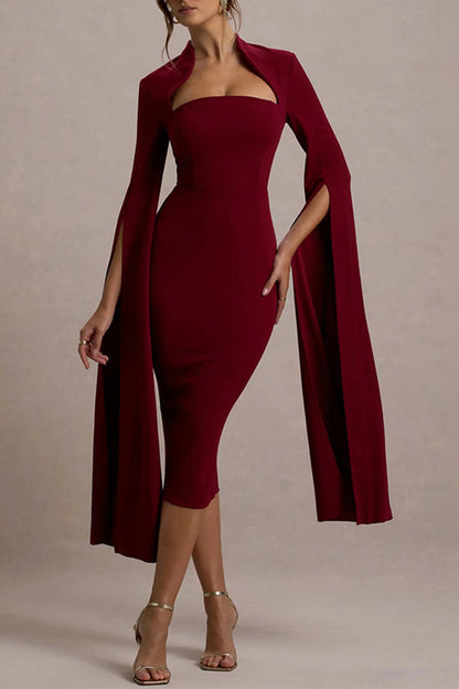 Slit Zipper Half a Turtleneck Wrapped Skirt Dresses