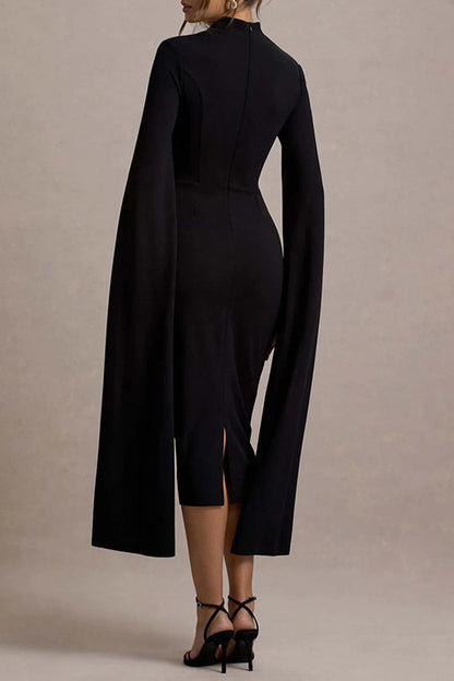 Slit Zipper Half a Turtleneck Wrapped Skirt Dresses