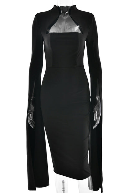 Slit Zipper Half a Turtleneck Wrapped Skirt Dresses