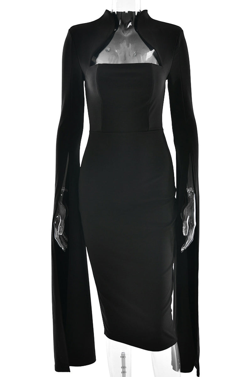 Slit Zipper Half a Turtleneck Wrapped Skirt Dresses