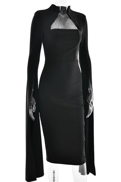 Slit Zipper Half a Turtleneck Wrapped Skirt Dresses