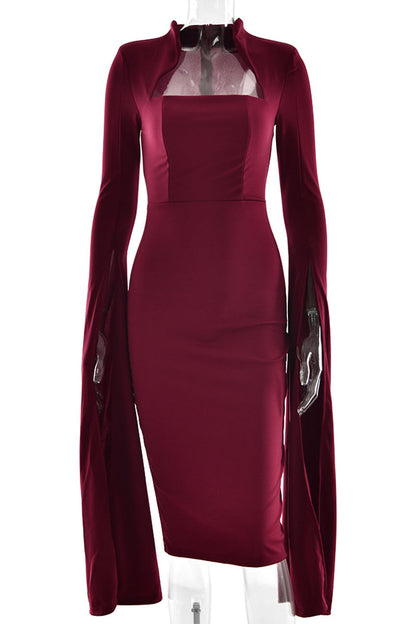 Slit Zipper Half a Turtleneck Wrapped Skirt Dresses