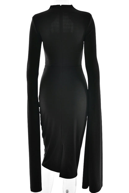Slit Zipper Half a Turtleneck Wrapped Skirt Dresses