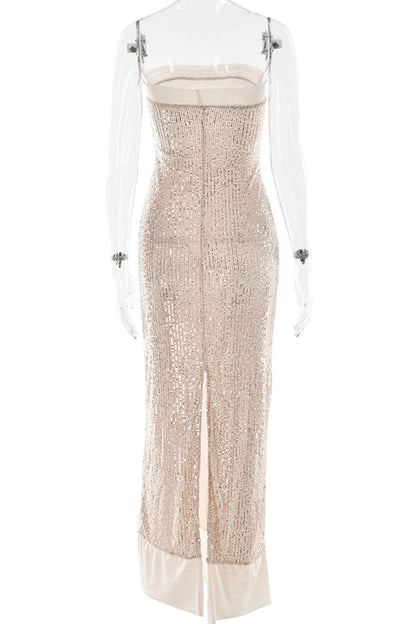 Sequins Slit Sequined Strapless Long Dresses(3 Colors)