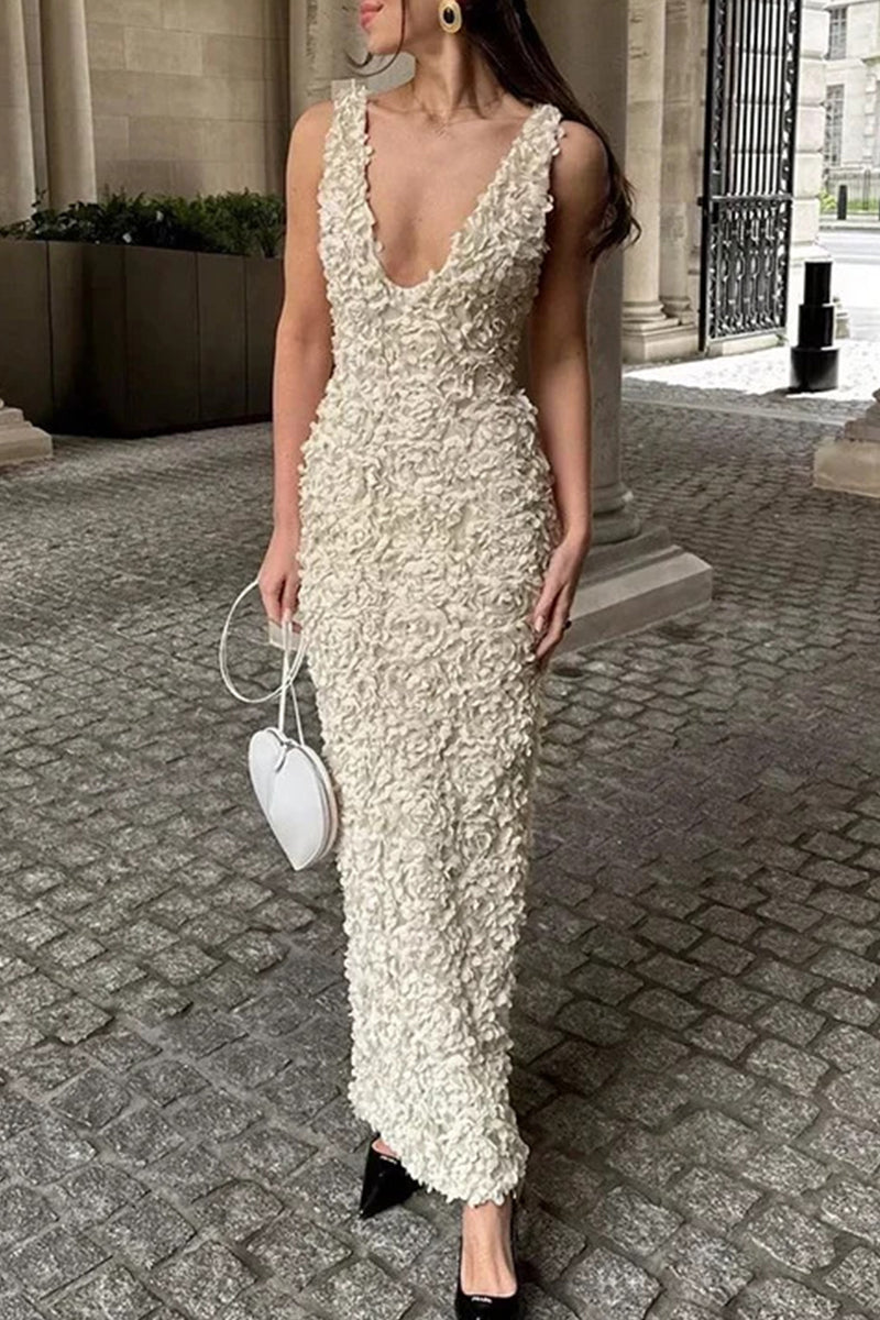 Flower Shape V Neck One Step Skirt Dresses