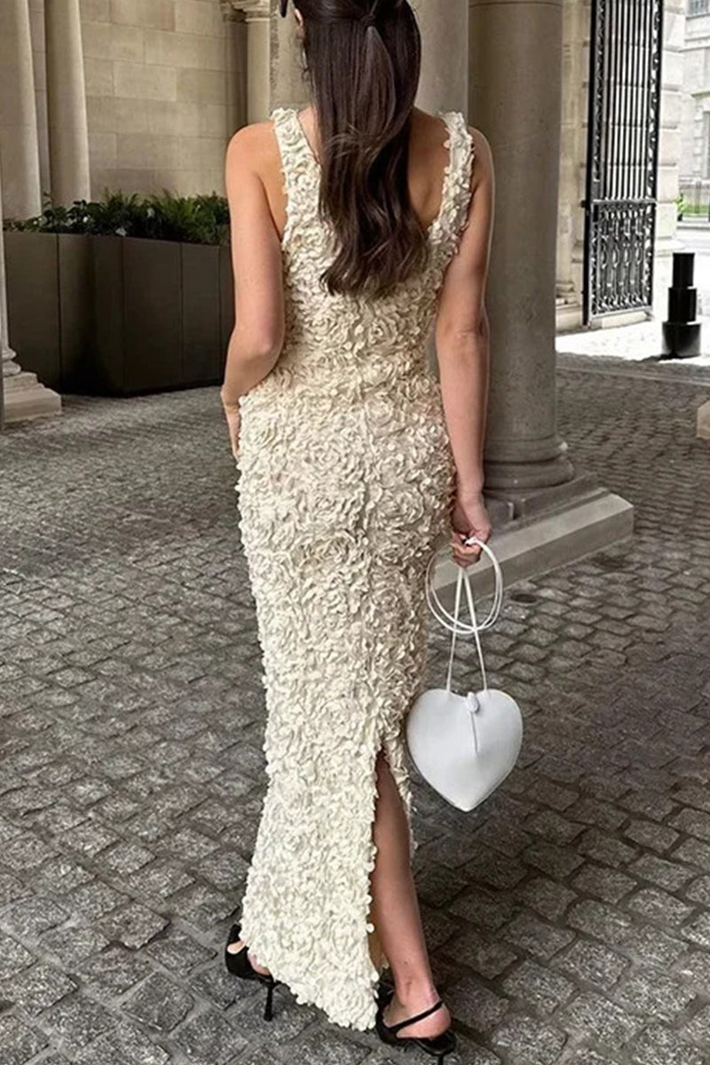 Flower Shape V Neck One Step Skirt Dresses