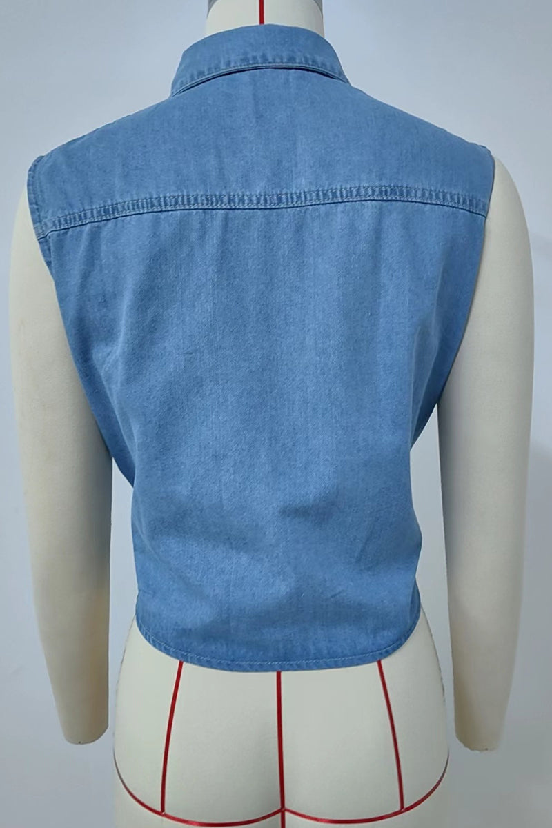 Lace Up Buttons Turndown Collar Blouses