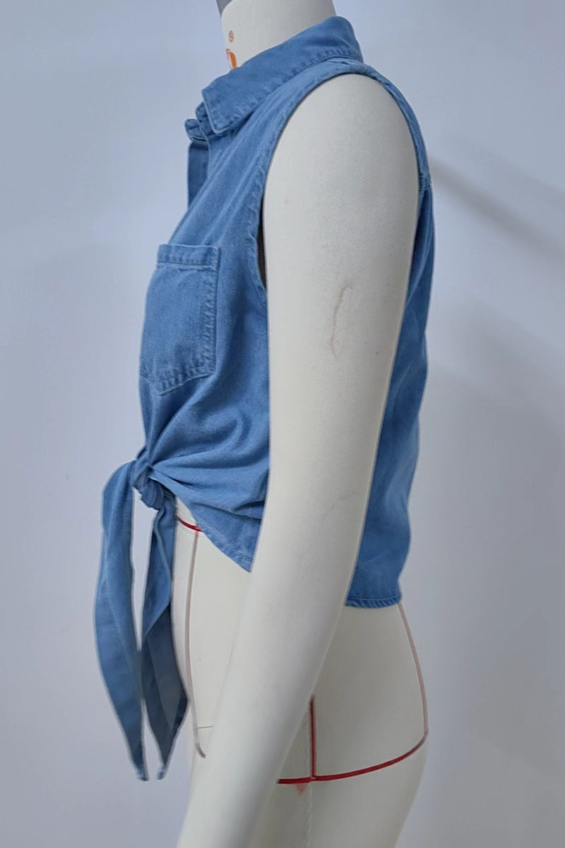 Lace Up Buttons Turndown Collar Blouses