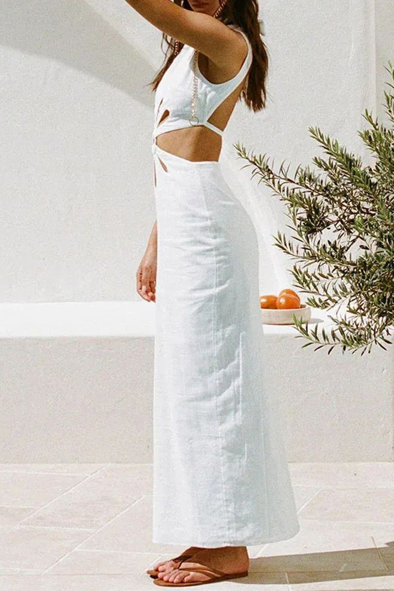 Hollow Out Backless Slit Half a Turtleneck One Step Skirt Dresses