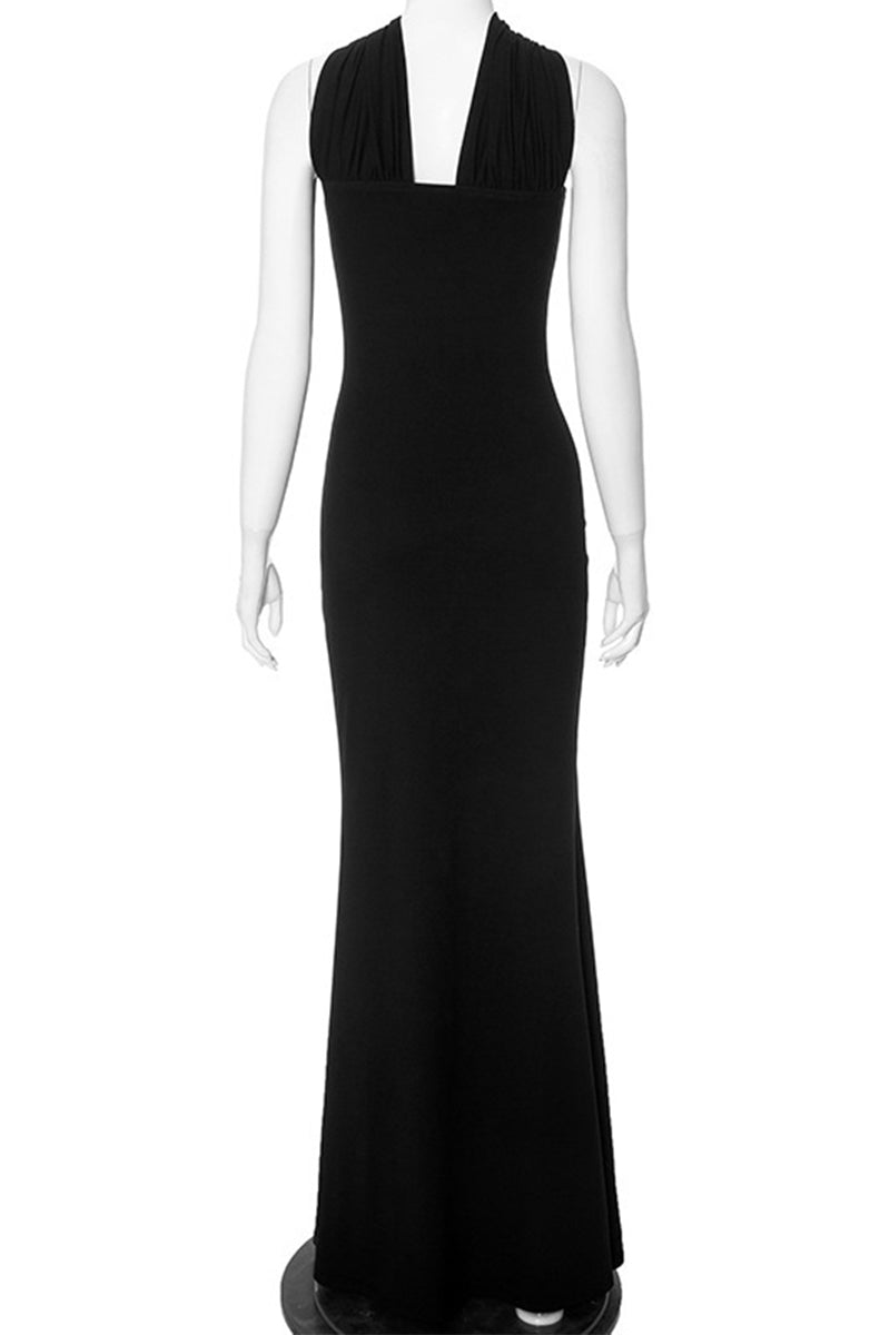 Patchwork Halter Long Dresses(3 Colors)
