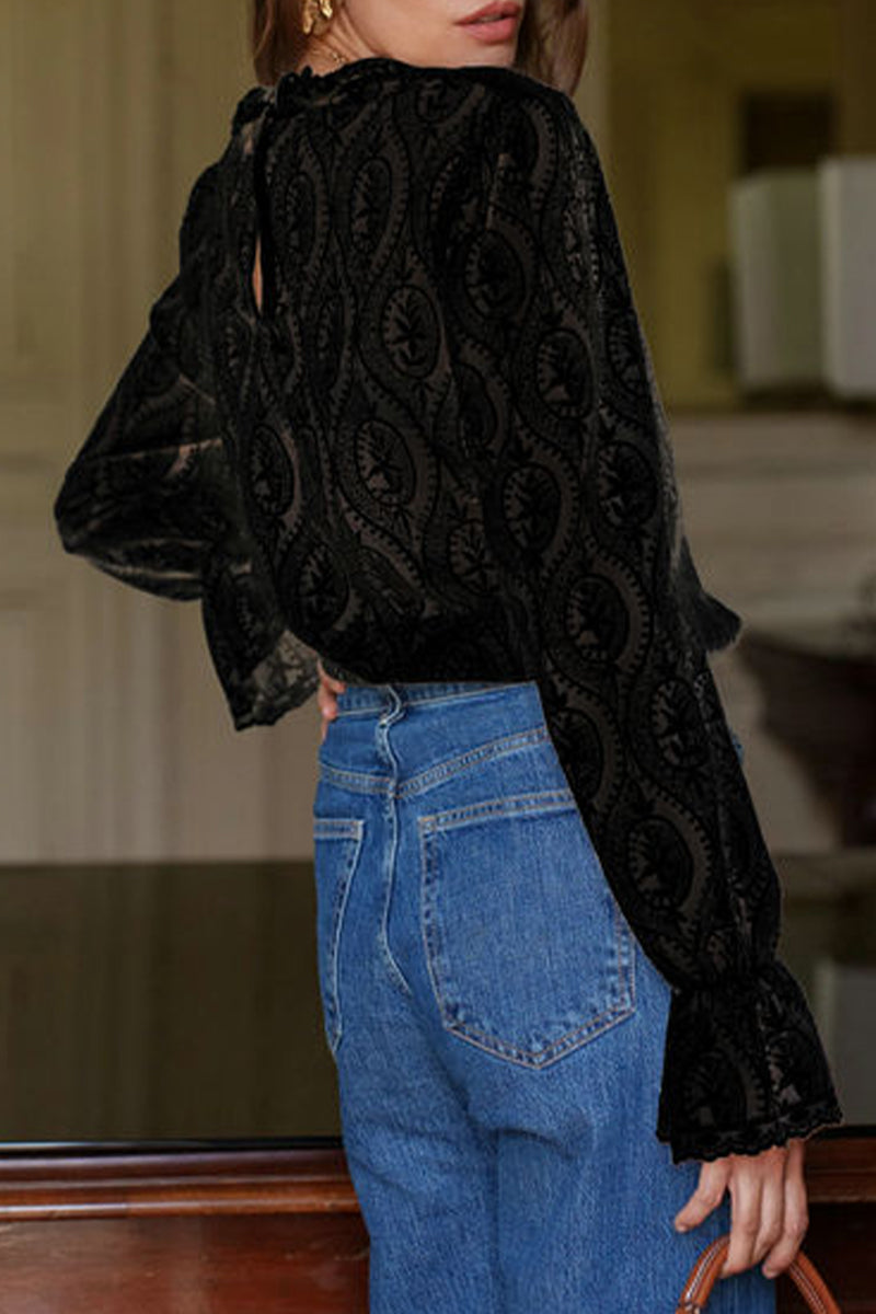 Lace Flounce Lotus Leaf Collar Blouses(3 Colors)