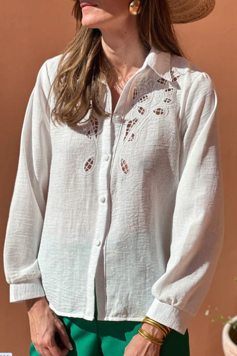 Hollow Out Turndown Collar Blouses(4 Colors)
