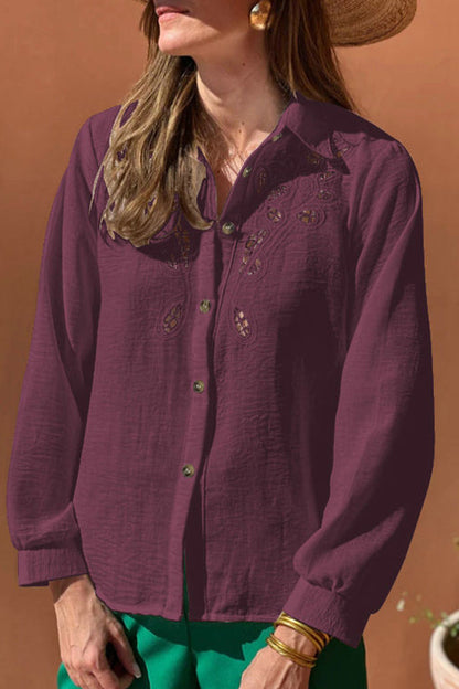 Hollow Out Turndown Collar Blouses(4 Colors)