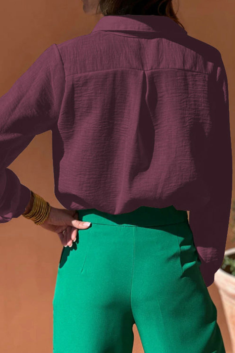 Hollow Out Turndown Collar Blouses(4 Colors)