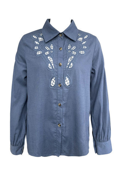 Hollow Out Turndown Collar Blouses(4 Colors)