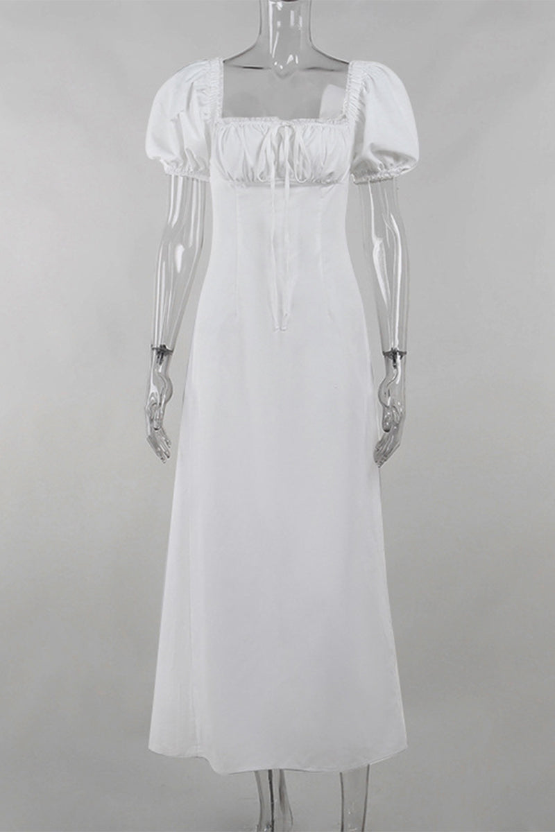 Pocket Lace Up U Neck Long Dresses