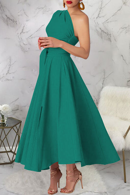 Slit Oblique Collar Long Dresses(3 Colors)