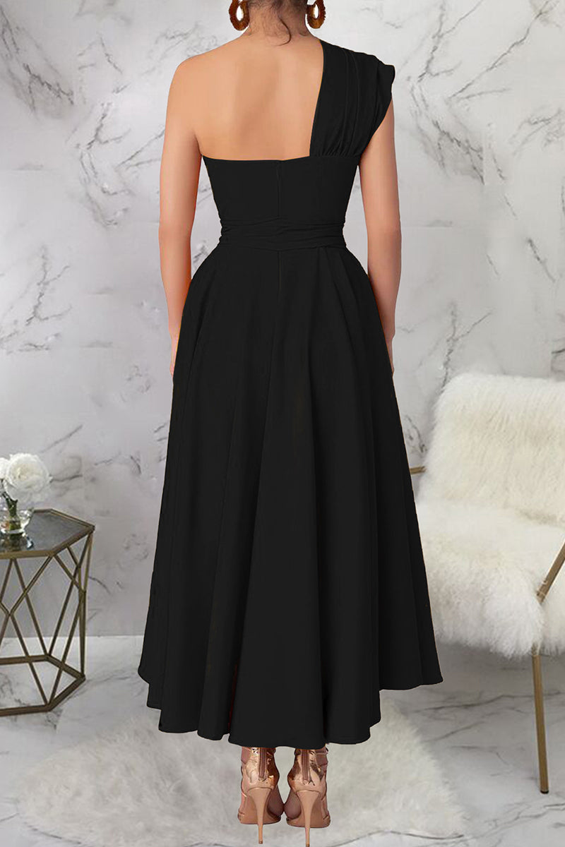 Slit Oblique Collar Long Dresses(3 Colors)