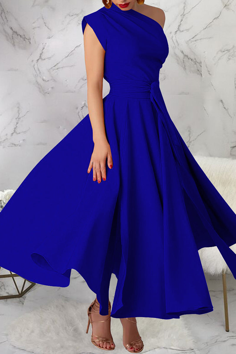 Slit Oblique Collar Long Dresses(3 Colors)