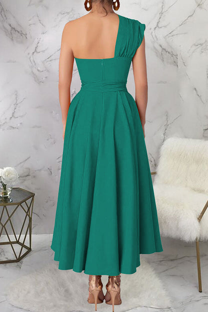 Slit Oblique Collar Long Dresses(3 Colors)