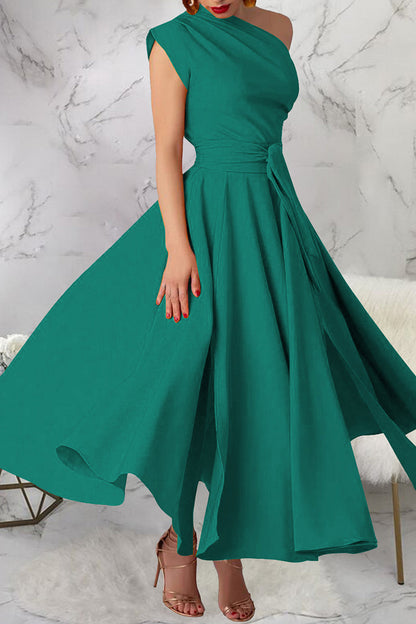 Slit Oblique Collar Long Dresses(3 Colors)