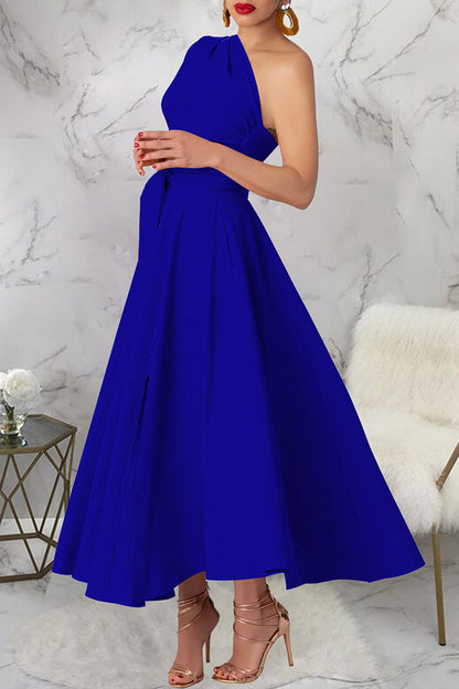 Slit Oblique Collar Long Dresses(3 Colors)