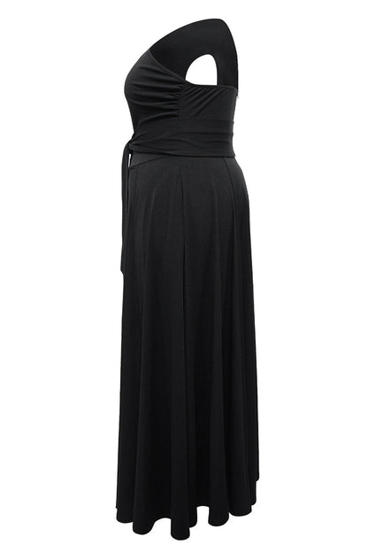 Slit Oblique Collar Long Dresses(3 Colors)