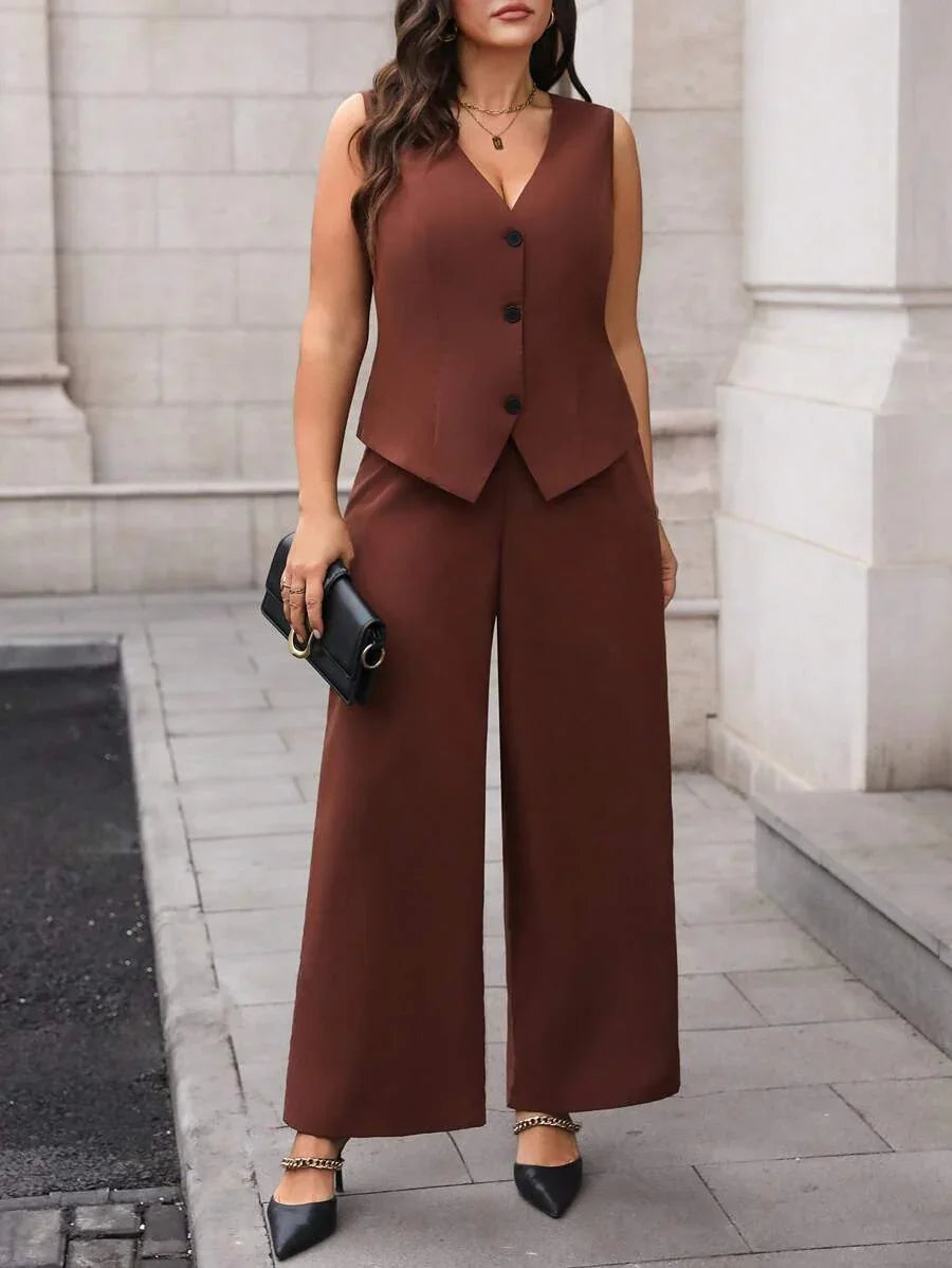 Waistcoat and Pants Suit Set Black