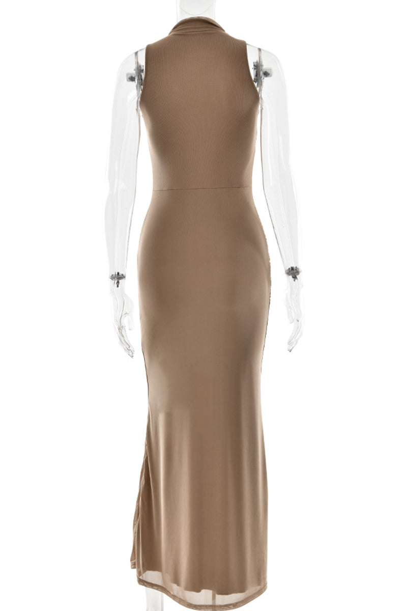 Ruched Mesh Half a Turtleneck Wrapped Skirt Dresses