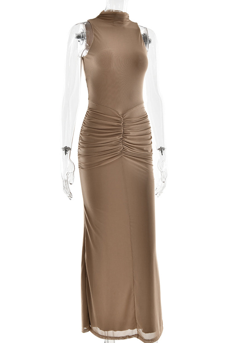Ruched Mesh Half a Turtleneck Wrapped Skirt Dresses