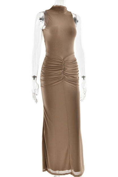 Ruched Mesh Half a Turtleneck Wrapped Skirt Dresses