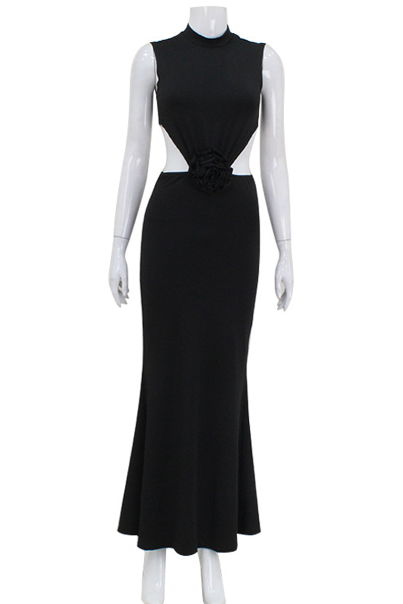 Backless Flower Shape Half a Turtleneck One Step Skirt Dresses