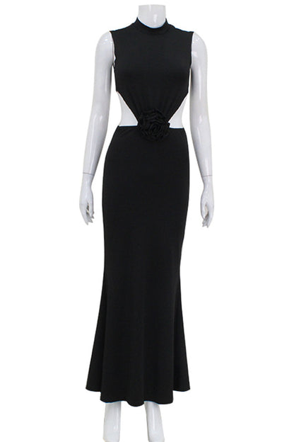 Backless Flower Shape Half a Turtleneck One Step Skirt Dresses