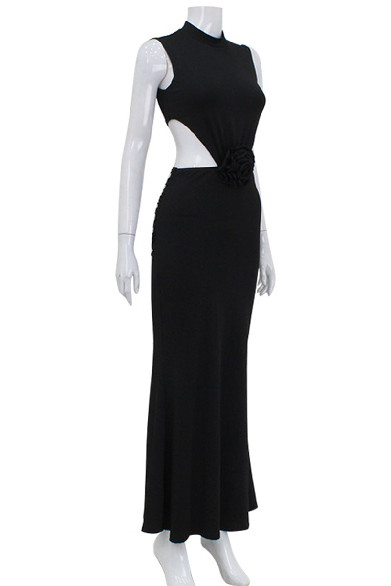 Backless Flower Shape Half a Turtleneck One Step Skirt Dresses
