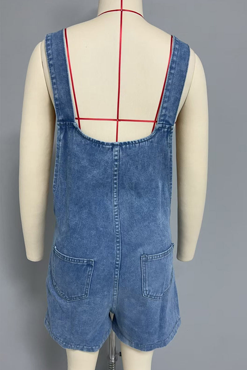 Pocket Buttons U Neck Loose Rompers