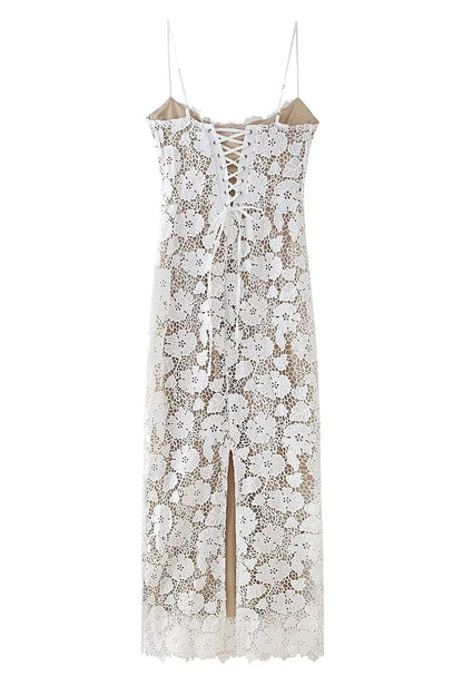 Lace Strap Design V Neck Long Dresses