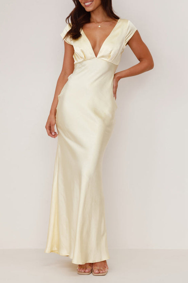Backless V Neck Long Dresses(3 Colors)