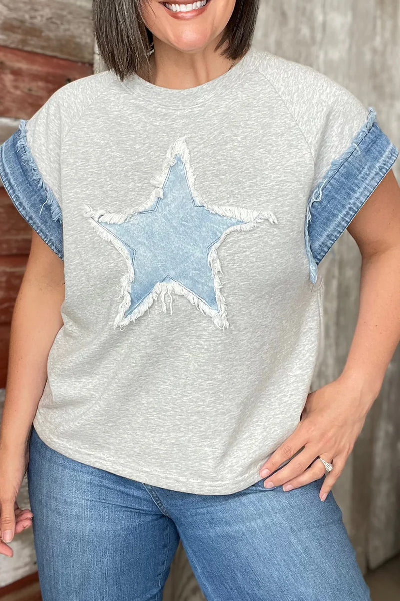 The Stars Distressed Patchwork O Neck T-shirts