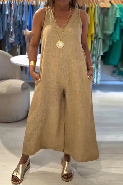 Distressed Pocket V Neck Loose Jumpsuits(4 Colors)