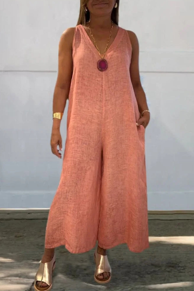 Distressed Pocket V Neck Loose Jumpsuits(4 Colors)